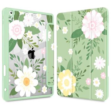 Imagem de Tuiklol Capa para iPad 10.2, versão 2021, 9ª geração, suporte embutido para lápis, suporte de três dobras, proteção de TPU (Poliuretano Termoplástico) para iPad 10.2 de 2020 e 2019 [8/7], flores