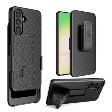 Imagem de ZASE Capa com clipe de cinto compatível com Samsung Galaxy A56 5G coldre capa protetora resistente super fina capa protetora armadura defensora forte clipe de cinto suporte (capa combo coldre preto)