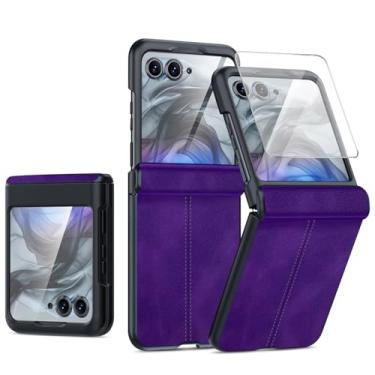 Imagem de AJDJTEN Capa de telefone para Motorola Razr 50, capa moderna à prova de choque com dobradiça de proteção para PC, capa de telefone com proteção de tela integrada para Motorola Razr 50 (roxa)