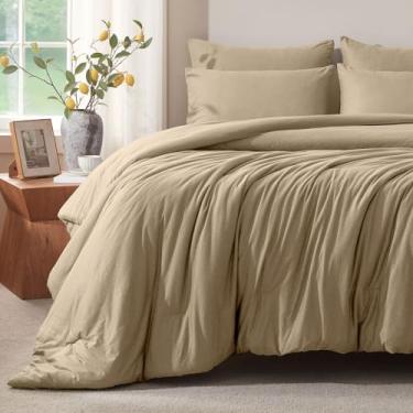 Imagem de Voguease Conjunto de edredom de solteiro, edredom de solteiro, cama de malha de jérsei ultramacio de luxo, cáqui, leve, alternativo, para todas as estações, conjunto de cama de 2 peças