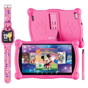 Imagem de Contixo Pacote infantil de tablet e relógio inteligente – V10 7 polegadas 32 GB, tablet de aprendizagem inclui livros de histórias da Disney (valor de $200) e aplicativos aprovados pelo professor