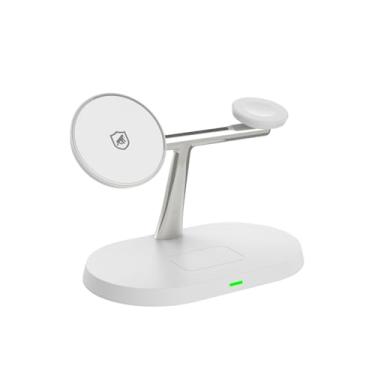 Imagem de Gshield Carregador Dock Station Wireless 3 em 1 compatível com MagSafe 15W USB-C para Smartphone, Apple Watch e Fones de Ouvido (Branco)