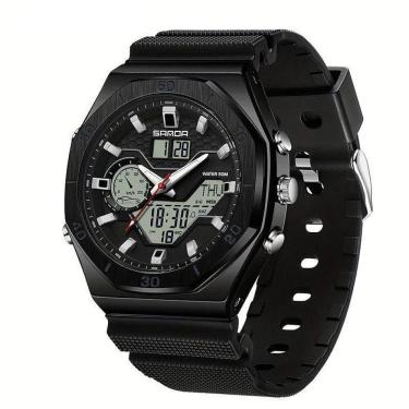 Imagem de Relógio Esportivo Com Dupla Exibição, Cronômetro & Alarme, à Prova D`água 5atm Preto
