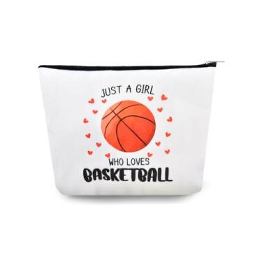 Imagem de yaozeio Bolsa de maquiagem de basquete, presentes para meninas, amantes de basquete, presente de Natal para filha, bolsa de higiene cosmética, apenas uma garota que ama acessórios de viagem, bolsas