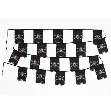 Imagem de Conjunto de Bandeira de Pirata Vermelho da Flaglink – 20 Bandeiras – 30 Pés de Longo – Ossos de Caveira Jolly Roger Bandeiras Crossbone
