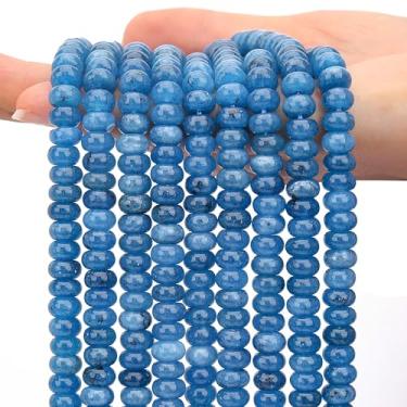 Imagem de AUREHEN 2 fios (150 peças) contas de jade Rondelle azul lago, 5 * 8 mm pedras preciosas espaçadoras soltas contas de disco de ábaco para pulseira faça você mesmo, colar, brincos, fabricação de joias
