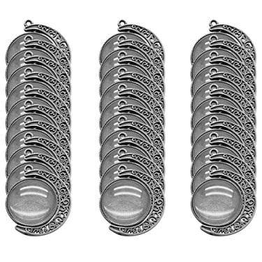 Imagem de Unlorspy 30 peças, 10 conjuntos de bandejas pendentes de rotação da lua dupla face, 10 peças de 25 mm de liga de rotação da lua pingentes com 20 peças cabochão de vidro cúpula transparente para fazer você mesmo (prata)