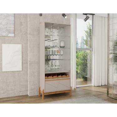 Imagem de Cristaleira Bari com Adega 2 Portas De Vidro - Off White/Cedro - CASA 