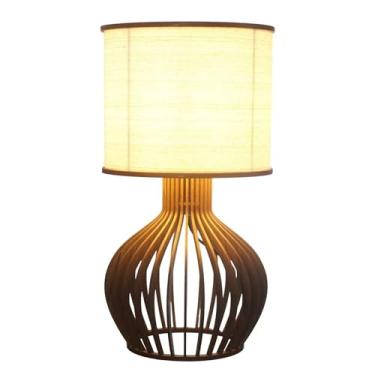 Imagem de Abajur Luminária de Mesa em Madeira e MDF Artesanal Sustentável Bivolt c/Fio Preto - Ideal para Decoração de Quarto e Sala