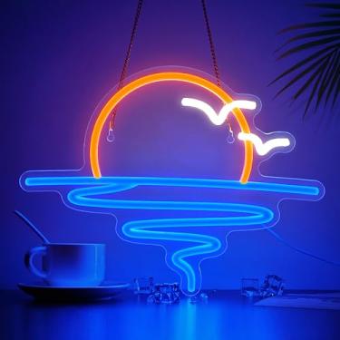 Imagem de Sinal de néon ao nascer do sol para decoração de parede, luz neon regulável, para praia, quarto, sala de estar, bar, festa, decoração de quarto de casa