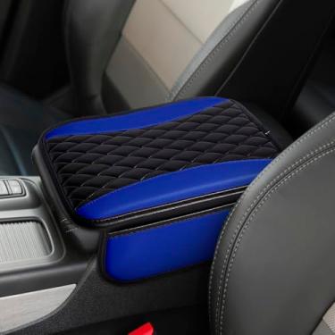 Imagem de vvag Capas de console central de couro patchwork, capa de descanso de braço elegante com bolso de armazenamento lateral, capa de console central para organizador de assento de carro, decoração de