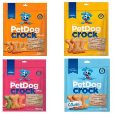 Imagem de Kit 4 Biscoitos Petdog Crock Super Premium Para Cães - 250 G - Pet Dog