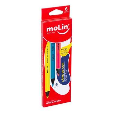 Imagem de Lápis De Cor Jumbo Neon Triangular Marca Texto 6 Cores - Molin do Bras