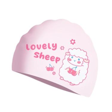 Imagem de UGPLM Touca de natação de silicone resistente à água, confortável, com desenho animado, proteção auricular, touca de banho, chapéu de natação para mergulho,