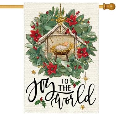 Imagem de Baccessor Bandeira da Casa de Jesus de Natal 71 x 101 cm Dupla Face Serapilheira Joy to the World Guirlanda de Presépio Grande Bandeira de Quintal Feriado Jardim Sazonal Exterior Decoração Externa