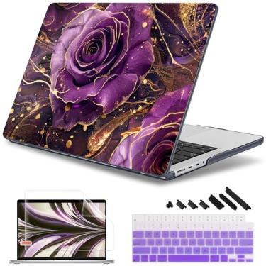 Imagem de May Chen Capa para M4 MacBook Pro 16 polegadas A3403 Max A3186, M3 A2991 M2 A2780 M1 A2485 Pro Max 2024 2023 2022 2021, capa rígida de plástico com pretector de tela e capa de teclado, rosas roxas