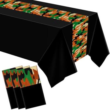 Imagem de Oudain Pacote com 3 toalhas de mesa camufladas, plásticas, camufladas, descartáveis, camufladas, decorações de festa do exército, para caça, artigos de aniversário militares, 137 x 274 cm