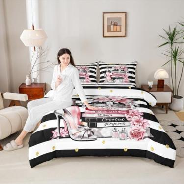 Imagem de Castle Fairy Conjunto de edredom romântico, flores, rosa, para meninos e meninas, tamanho casal, decoração de quarto de adolescentes, estilo europeu, de microfibra e 2 fronhas