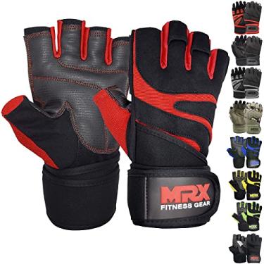 Imagem de Luvas de musculação MRX BOXING & FITNESS com suporte de pulso integrado para musculação de meio dedo, Black Red, Small