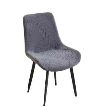 Imagem de Capas para cadeiras curvas com folhas em jacquard, 1/2/4/6 peças, elásticas, protetoras de assento para hotel, casamento, cozinha e banquete (capa cinza escuro 2 peças/A2)