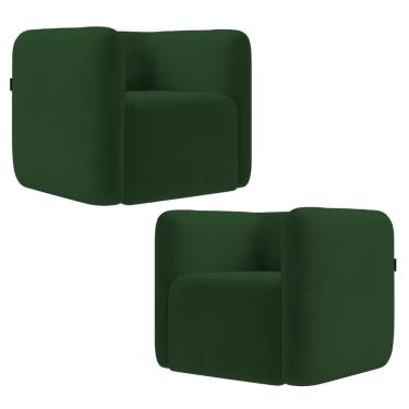 Imagem de Poltrona Para Sala De Estar Decorativa Kit Com 2 Maggie Z08 Veludo Verde - Mpozenato