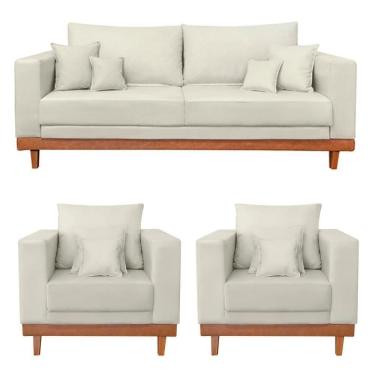 Imagem de Kit 2 Poltronas Living + Sofá 3 Lugares Suede Bege