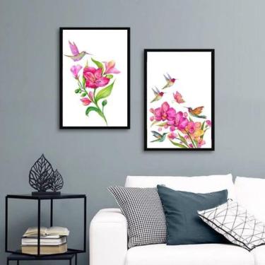 Imagem de Kit 2 Quadros Passarinhos Beija-Flores 45X34Cm - Com Vidro