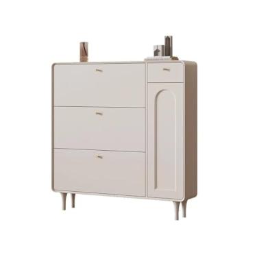 Imagem de ZzleoyuUUs-12 Armário de sapatos com portas ultra fino flip-bucket armário de sapatos para uso doméstico, armário de entrada estilo creme, economia de espaço, grande capacidade, sapateira, sapateira