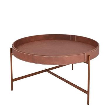 Imagem de Mesa de Centro Redonda Couro Sintético 60x60x32 Decor Patrimar Marrom