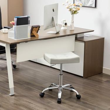 Imagem de FIRAVOE Banquetas ajustáveis de 43 a 53 cm (assento em forma de sela) (capacidade de 136 kg) banco de escritório com rodas (cinza)