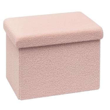 Imagem de PINPLUS Banco otomano sherpa para apoio para os pés – Cubo dobrável de pelúcia com compartimento oculto, móveis multifuncionais para sala de estar, quarto, escritório - rosa, 40 cm C x 30 cm L x 30 cm