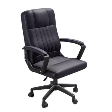 Imagem de Cadeira de escritório, cadeira de escritório ergonômica de couro PU, cadeira de escritório giratória de altura ajustável para escritório em casa, sala de conferências, computador (preto)