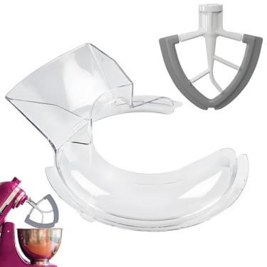 Imagem de Batedor de borda flexível de 2 peças e escudo de derramamento compatível com tigela misturadora Kitchen Aid de 4,5 a 5 QT, acessório de pá com bordas de silicone compatível com acessórios e acessórios