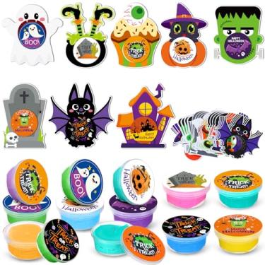 Imagem de Watersay 32 Pack Halloween Playdough Gifts 3D Ultra Light Air Dry Modeling Clay with Cards and Stickers Playdough Party Favors Exchange Gift Goody Bag Filler