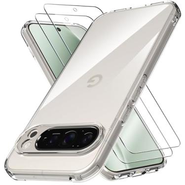 Imagem de Anoowkoa Capa projetada para Google Pixel 10 Pro XL: capa de telefone transparente antiamarelamento + pacote com 2 protetores de tela de vidro temperado. Dureza 9H [proteção de grau militar] suporta