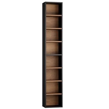 Imagem de FOTOSOK Rack de torre de mídia de 8 camadas, 29 x 23 x 189 cm, armário de armazenamento fino para CD DVD com prateleiras ajustáveis, estante alta e estreita para escritório em casa, preto/marrom