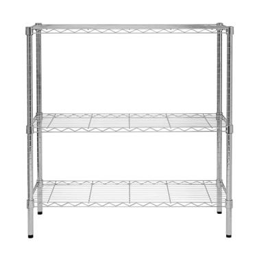 Imagem de Unidade de armazenamento de prateleira ajustável resistente de 3 camadas com capacidade de prateleira de 90 kg, prateleira de aço ajustável cromada SHF-09367, prateleiras de armazenamento resistentes, unidade de prateleira de aço resistente