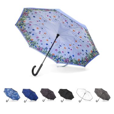 Imagem de totes Inbrella Guarda-chuva dobrável com fecho reverso, Jardim de Flores, One Size, Guarda-chuva com fecho automático InBrella com gancho J, à prova de vento e chuva