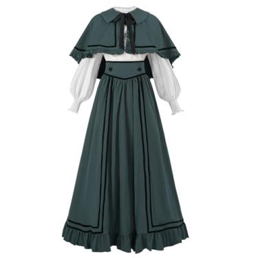 Imagem de NSPSTT Vestido vitoriano fantasia eduardiana feminina manga longa 1800 vestido de baile verde conjunto de 3 peças, tamanho 2GG