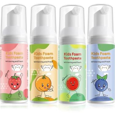 Imagem de Pasta de dente infantil de espuma, enxaguante bucal infantil com sabor de frutas - Creme dental infantil para crianças, 360ºCare fórmulas naturais anti-cavidade com flúor para escovas de dentes em