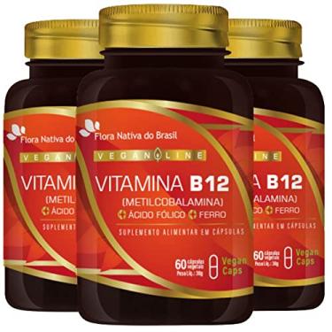 Imagem de KIT 3X Vitamina B12 + Ferro + Ácido Fólico 60 Vegan Caps - Flora Nativa