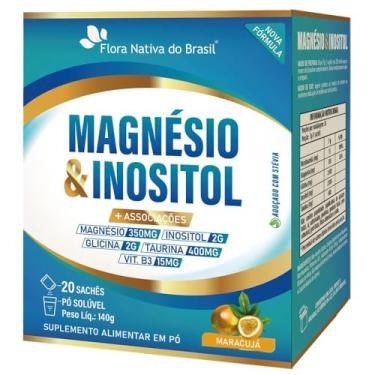 Imagem de Magnésio com Inositol, Glicina, Taurina e Vitamina B3 20 sachês - Flora Nativa (20 sachês, Maracujá)