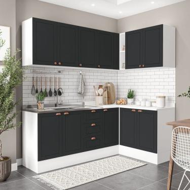 Imagem de Cozinha 6 Peças com Rodapé Pérola Yescasa Preto/Branco