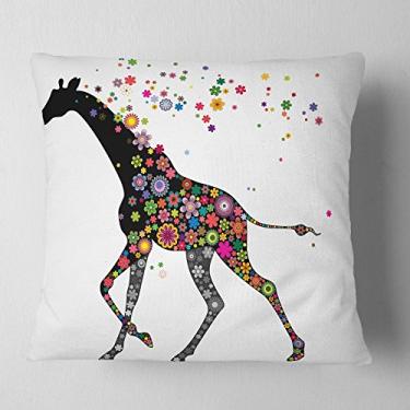 Imagem de Designart Manta de animal de corrida com girafa alegre para sala de estar, sofá, almofada + capa de almofada impressa em ambos os lados 40,64 cm x 40,64 cm