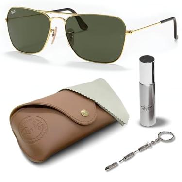 Imagem de Ray-Ban RB3136 CARAVAN Óculos de sol quadrados com kit de óculos – protetores de nariz ajustáveis – Óculos de sol quadrados formais e casuais ideais, Ouro (181 | 58 mm), 58 mm