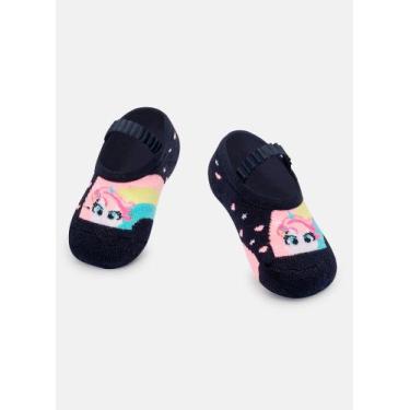 Imagem de Meia Sapatilha Puket Antiderrapante Bebê Menina Unicórnio Colorful Azu