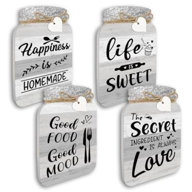 Imagem de KOYILTD Decoração de parede de cozinha, decoração de parede rústica de casa de fazenda, decoração de parede de placas de cozinha, 4 peças de pote de pedreiro decoração de cozinha rústica de madeira