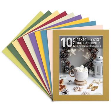 Imagem de Golden State Art, Pacote com 10, 29 x 35,5 cm, tapete de moldura de cores mistas, 21 x 35 cm, abertura para fotos de 22 x 30 cm com corte chanfrado de núcleo branco, espessura de 4 camadas