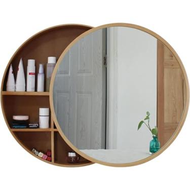 Imagem de Armário De Espelho De Porta Deslizante Redonda Para Banheiro, Armário De Parede De Banheiro Com Armazenamento, Armário De Remédios De Banheiro, Armários Espelhados De Ma, Wood, 70cm