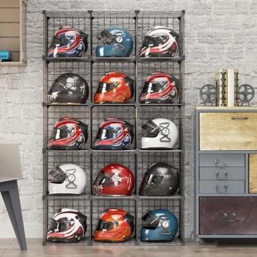 Imagem de Suporte Para Capacete De Motocicleta Stad Hat Display Case, Floor-stadig Metal Bike Helmet Holder Shoe Bag Shelf, Wire Cube Hat Orgaizer Grids Storage Bis, Clear, 15 Cubes